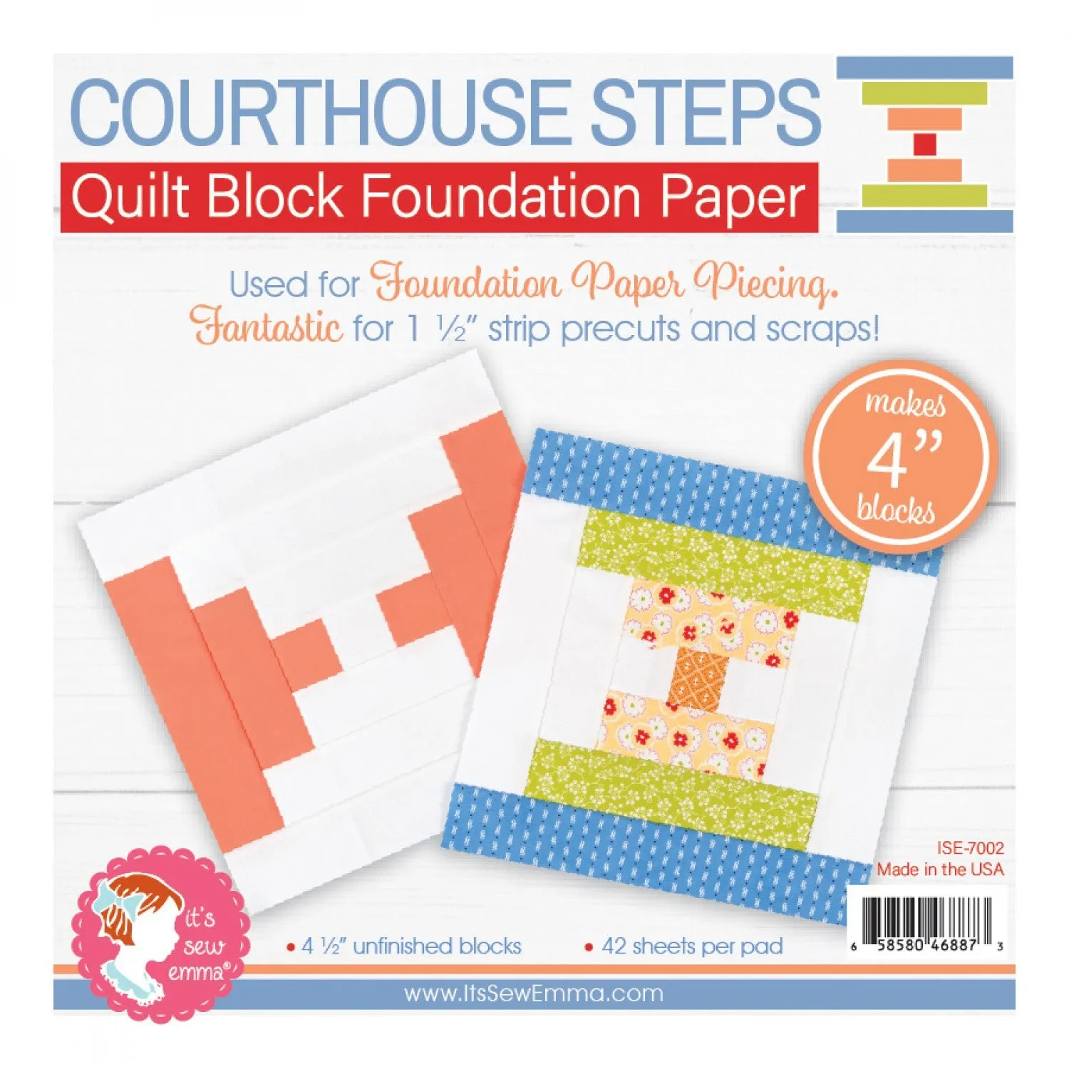 4" Courthouse Steps Quilt Block Foundation Paper by It's Sew Emma