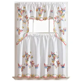 GOHD - 3pcs Kitchen Curtain/Cafe Curtain Set, Air-brushed By Hand of Flying Butterfly Design (swag & 36" tiers set)