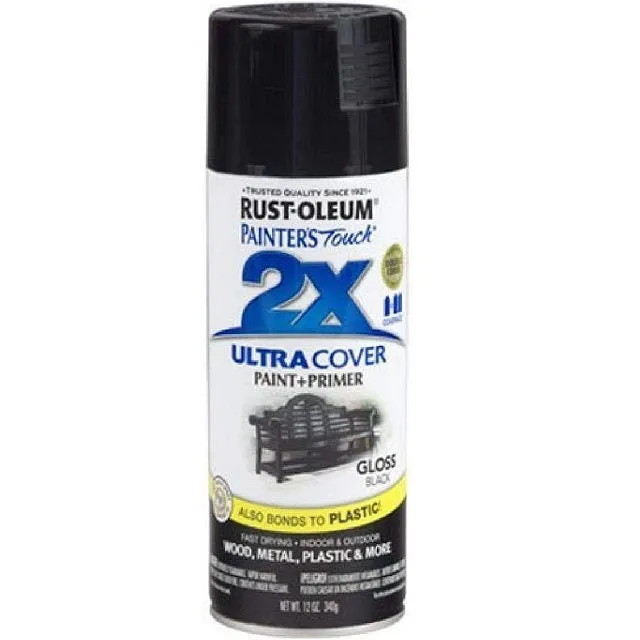 Rust-Oleum Painter's Touch 2X Ultra Cover Gloss Black Paint Primer Spray Paint 12 oz