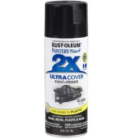 Rust-Oleum Painter's Touch 2X Ultra Cover Gloss Black Paint Primer Spray Paint 12 oz