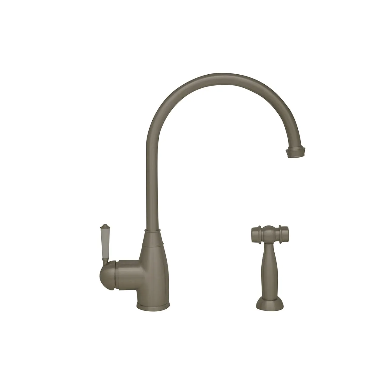 Whitehaus WHQNP-34682-BN Queenhaus Single Lever Faucet with Long Gooseneck Spout and Side Spray